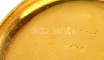 18K arany zsebóra kulcsos szerkezettel. Működő, szerkezettel, szép számlappal, a másodpercmutatót vi...