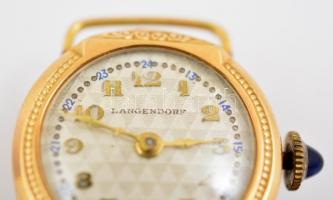 14K arany karóra. Működő, szerkezettel, szép számlappal, köves koronával. / 14 C gold wrist-watch. W...