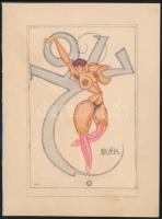Dóczi Pál (1888 -): BÚÉK 1917. Erotikus rajz. Akvarell, papír, jelzett. 14x9 cm