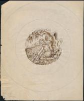 Jelzés nélkül: 2 db porcelán tányér dekorterv. Akvarell, tus, papír. d:9,5 cm