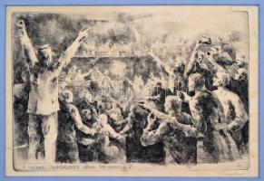 Gy. Molnár István (1933-2010): A budapesti Munkástanács ülése 1919. Rézkarc, papír, jelzett, 19×29 c...