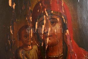 XVIII. sz. Orosz Istenanya ikon. Tojástempera, fa. Sérült. / 18th century Russian Mother of God Icon...