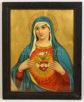 2 db olajnyomat: Jézus szíve, Szent Szűz Mária szíve. régi képkeretben, egyik üveg törött. Külső méret 45x58 cm