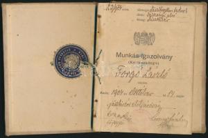 1904 Munkás igazolvány. (kertészkönyv) Kissé megviselt állapotban