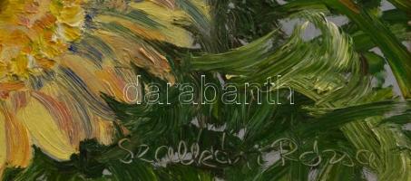 Szalkári Rózsa: Gerberák. Olaj, farost. 28x20 cm  Keretben