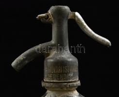 Kővári Istvánné Gerendás szikvízes, szódásüveg, ón fejjel, kopottas, 0,5 l, m: 27 cm