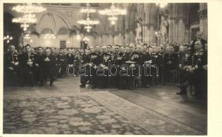 ~1920-1930 Magas rangú katonatisztek (francia?) kitüntetésekkel díszteremben / High-ranking (French?) military officers with medals sitting in a hall. photo
