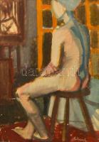Medveczky jelzéssel: Ülő akt. Tempera, papír, foltos, üvegezett sérült keretben, 50×35 cm