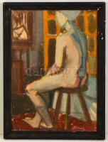 Medveczky jelzéssel: Ülő akt. Tempera, papír, foltos, üvegezett sérült keretben, 50×35 cm