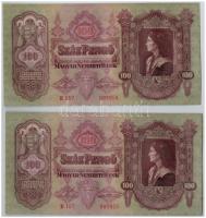 1930. 100P (8x) mind "E 157" sorozat, közte 6db sorszámkövető (4+2) és 2db közeli sorszám ...