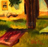 Glatz jelzéssel: Házak a hegyen. Olaj, farost, keretben, 33×48 cm