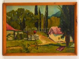 Glatz jelzéssel: Házak a hegyen. Olaj, farost, keretben, 33×48 cm