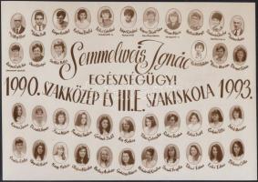1993 Semmelweis Ignác Eü. Szakiskola tanárai és végzett növendékei, kistabló, 17x24 cm
