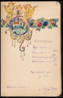 cca 1930-1933 Az 1930-as Szent Imre év emlékére, régi emlékköny, számos érdekes bejegyzéssel, rajzok...