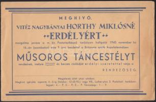 1940 M. Kir. Postatisztképző tanfolyam hallgatóinak műsoros táncestélye vitéz nagybányai Horthy Miklósné Erdélyért mozgalma javára,