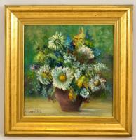 F. Csapó Irén (1943- ): Virágcsendélet, olaj, fa, keretben, jelzett, 38×37,5 cm