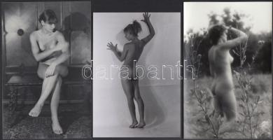 cca 1985 Betti tánca a szélben, szolidan erotikus felvételek, 5 db vintage negatív, + 5 db vintage fotó és/vagy mai nagyítás más régi negatívokról, a pozitív és negatív képek között nincs összefüggés, 24x36 mm és 25x18 cm között