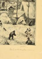 Würtz Ádám (1927-1994): Első hó, rézkarc, papír, jelzett, üvegezett fa keretben, 21×42 cm