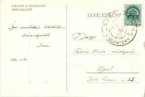 1940 Szászrégen, Reghin; bevonulás, szvasztika zászló / entry of the Hungarian troops, swastika flag...