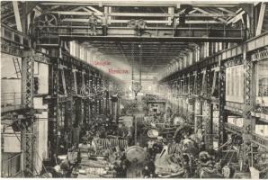 Resicabánya, Resita; Gépgyár, belső munkásokkal. Kiadja Neff Antal / engineering works, machine factory, interior with workers