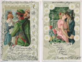 6 db RÉGI szecessziós szerelmes litho művészlap. Neuber Ráfael Titkos Szerelem sorozat. H. Schubert ...