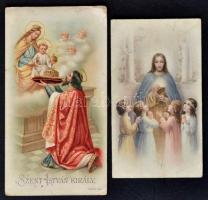 Vegyes vallásos nyomtatvány tétel, db, közte szentképek (kb 40 db), Gábriel Antal: A katekizmus vázl...