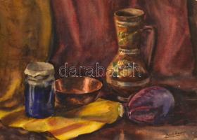 Basch jelzéssel: Asztali csendélet. Akvarell, papír, üvegezett keretben, 29×41 cm