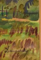 Domanovszky jelzéssel: Falusi házak. Akvarell, papír, üvegezett keretben, 34×49 cm