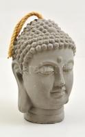 Festett Buddha gipsz fej, karcolásokkal, tetején akasztó kötéllel, m:24 cm