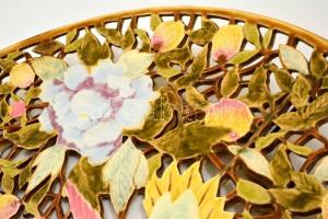 cca 1890 Zsolnay darus áttört dísztál, javított,  jelzett (TJM),   d: 46 cm