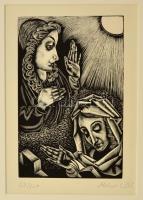 Molnár C. Pál (1894-1981): Imádság, fametszet, papír, utólagos jelzéssel, paszpartuban, 20×14 cm