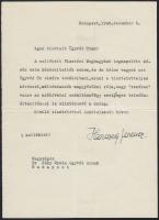 1946 Herczeg Ferenc (1863-1954) gépelt levele, saját kezű aláírásával, ügyvédje Dr. Jáky/Jetts Gyula, Grosschmid Kató férje, Márai Sándor sógora részére.