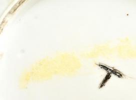 cca 1900 kézzel festett porcelán női portré, hátoldalán karcolt T jelzéssel, jó állapotban, d: 25,5 ...