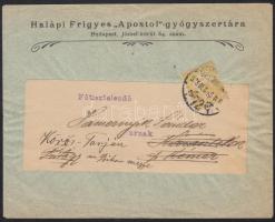 1905 Bp.,Halápi Frigyes Apostol-gyógyszertárának borítékja