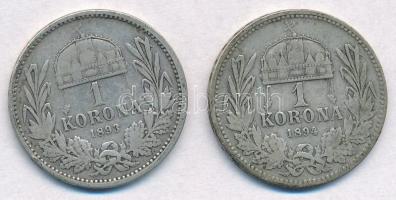 1893KB-1894KB 1K Ag "Ferenc József" (2x) T:2-,3 
Adamo K5