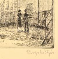 Varga Mátyás (1910-2002): Dömötör torony, rézkarc, papír, jelzett, számozott (25/100), üvegezett fa ...