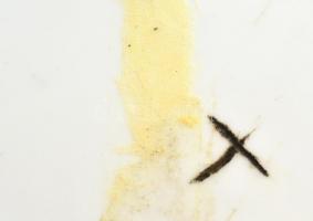 cca 1900 kézzel festett porcelán női portré, hátoldalán karcolt T jelzéssel, több helyen törött, rag...