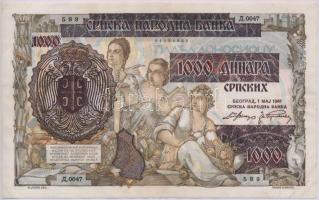 Szerbia / Német megszállás 1941. 1000D 500D-os bankjegyre nyomva T:III Serbia / German occupation 1941. 1000 Dinara printed on 500 Dinara banknote C:F