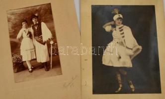 cca 1920 Magyaros stílusú viseletek, 2 db vintage fotó, kartonra ragasztva, mindkettő jelzett, 20x12 cm és 23,5x17 cm