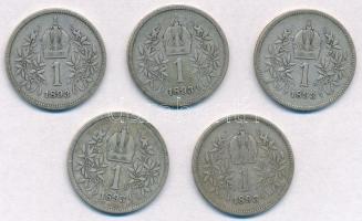Ausztria 1893. 1K Ag "Ferenc József" (5x) T:2-,3 Austria 1893. 1 Corona Ag "Franz Jos...