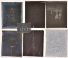 cca 1925 Balatoni felvételek, 6 db vintage üveglemez negatív (fürdőzők, vitorlás, móló, hajó), 4,5x6...