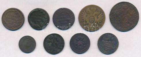 ~1760-1860.  9db-os vegyes magyar rézkrajcár tétel, közte 1790S 1kr Cu "II. József", 1800B...
