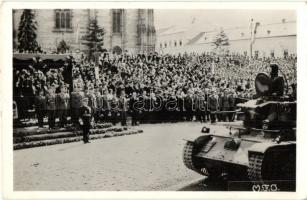 1940 Kolozsvár, Cluj; bevonulás, Horthy Miklós, harckocsi / entry of the Hungarian troops, Horthy, tank + 1940 Kolozsvár visszatért So. Stpl. (EK)