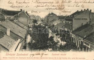 1907 Szolnok, utcakép, Schvarcz, Kalmár Mirsa (Miksa) üzlete. Kiadja Szigeti H. udv. fényképész (kis szakadás / small tear)