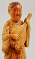 XIX. sz: Japán Elefántcsont női figura biwával, javított, pótolt résszel, fa talapzaton, / XIXth cen...