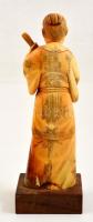 XIX. sz: Japán Elefántcsont női figura biwával, javított, pótolt résszel, fa talapzaton, / XIXth cen...