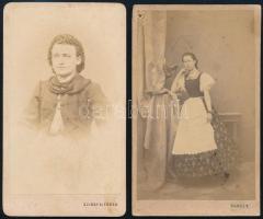 cca 1865 Keményhátú portréfotók, 2 db, Hanély Antal pápai és Szinay és Társa miskolci műterméből, 10,5×6 cm