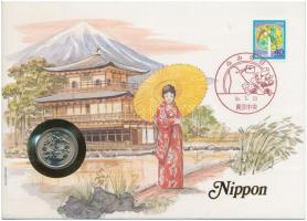 1981. 100Y Cu-Ni felbélyegzett borítékban, bélyegzéssel T:1 Japan 1981. 100 Yen Cu-Ni in envelope with stamp and overprint C:UNC