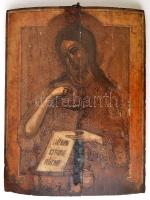 cca 1800 Jézus Krisztus ikon, erősen sérült, tojás tempera, fatábla, 44×34 cm