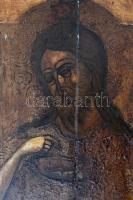 cca 1800 Jézus Krisztus ikon, erősen sérült, tojás tempera, fatábla, 44×34 cm